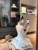 White Polka Dot Strappy Dress: Backless, Waist-Slimming, Puffy Skirt for Women