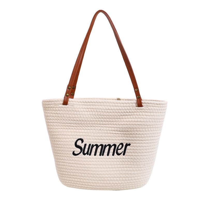 

Straw Letter High-capacity Commuting Casual Tote 2026 High Quality Versatile Bags Durable Seaside Vacati Beach Bags білий