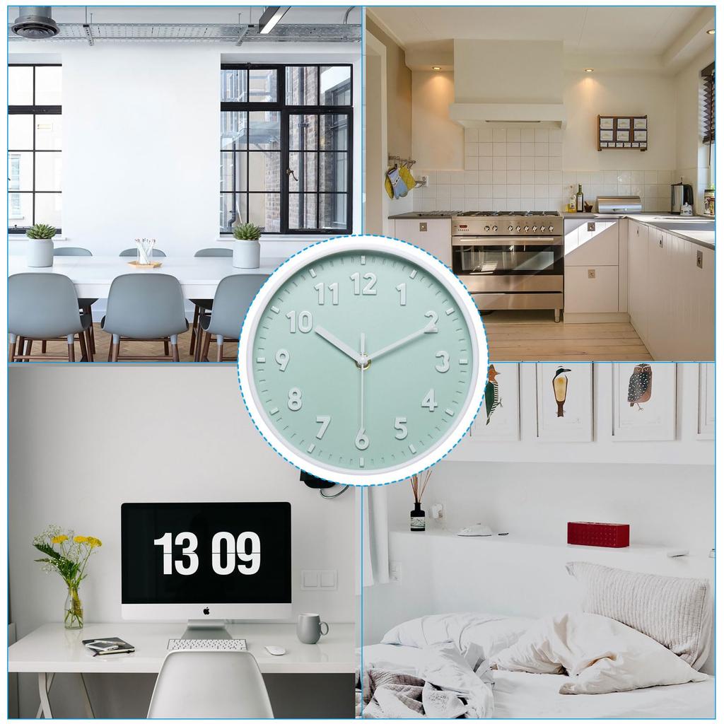 PATIKIL 20 Cm Wall Clock, 3D Numbers, Quartz Movement, Silent, No Tick-Clack, Round Wall Clock, for Office and Bedroom Decoration, Light Green