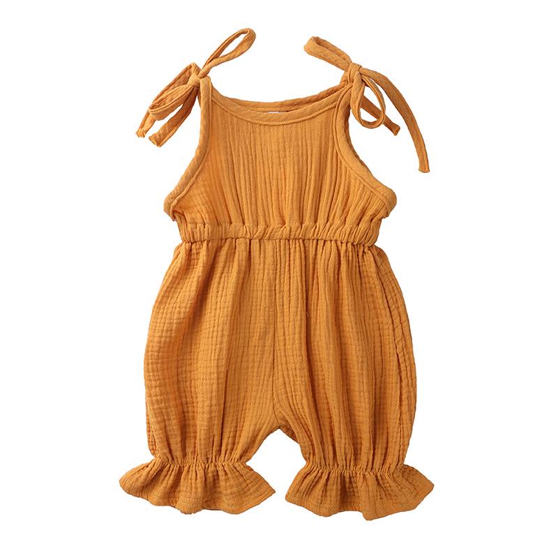 INS Baby & Toddler Cotton/Linen Suspender Romper with Lace Leg Openings