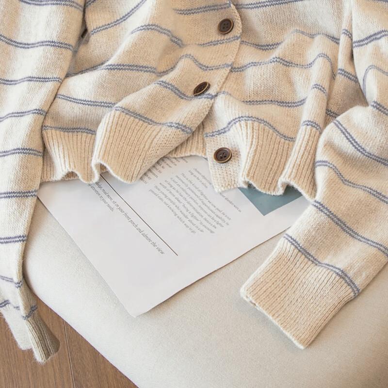 Women's Striped Wool Blend Knit Cardigan Top