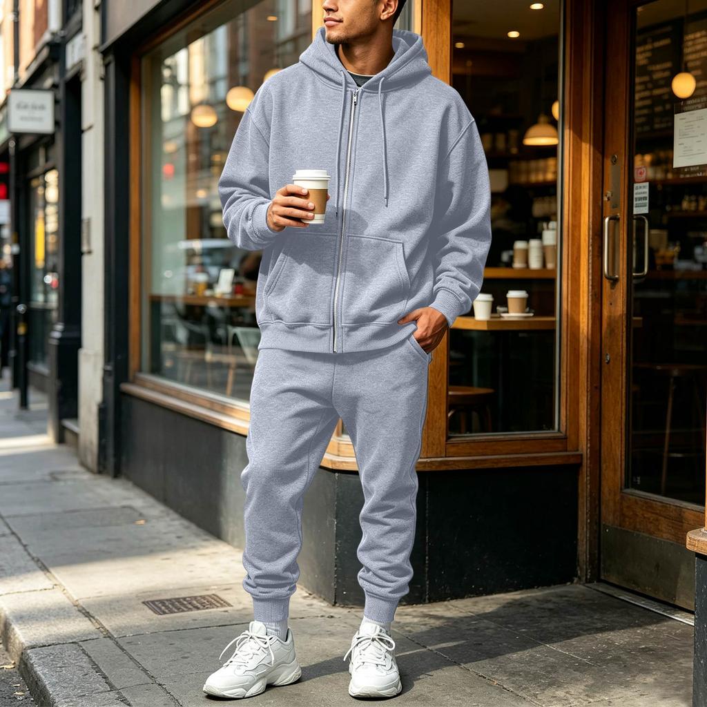 Men's Lined Zip Up Hoodie Sweatsuit Set Comfortable Athletic Track Suit with Pockets