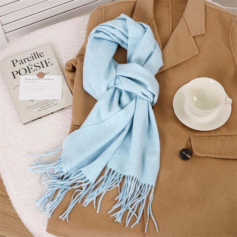 30*180cm Korea Styles Solid Color Cashmere Winter Warm Women Scarf Thicken Shawl Tassels Pashmina Hijab Wrap Windproof Foulard