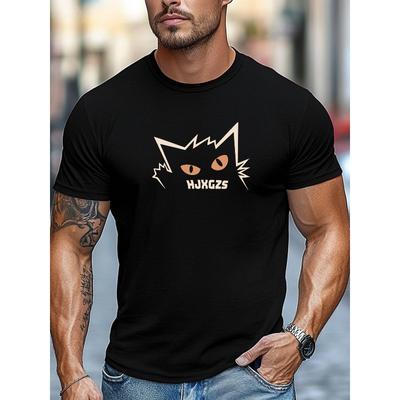 Europäische Größen Herren T-Shirt, Einfach und Sauber, Bequem und Vielseitig, Mit einem Katzenmotiv und HJXGZS Charakteren