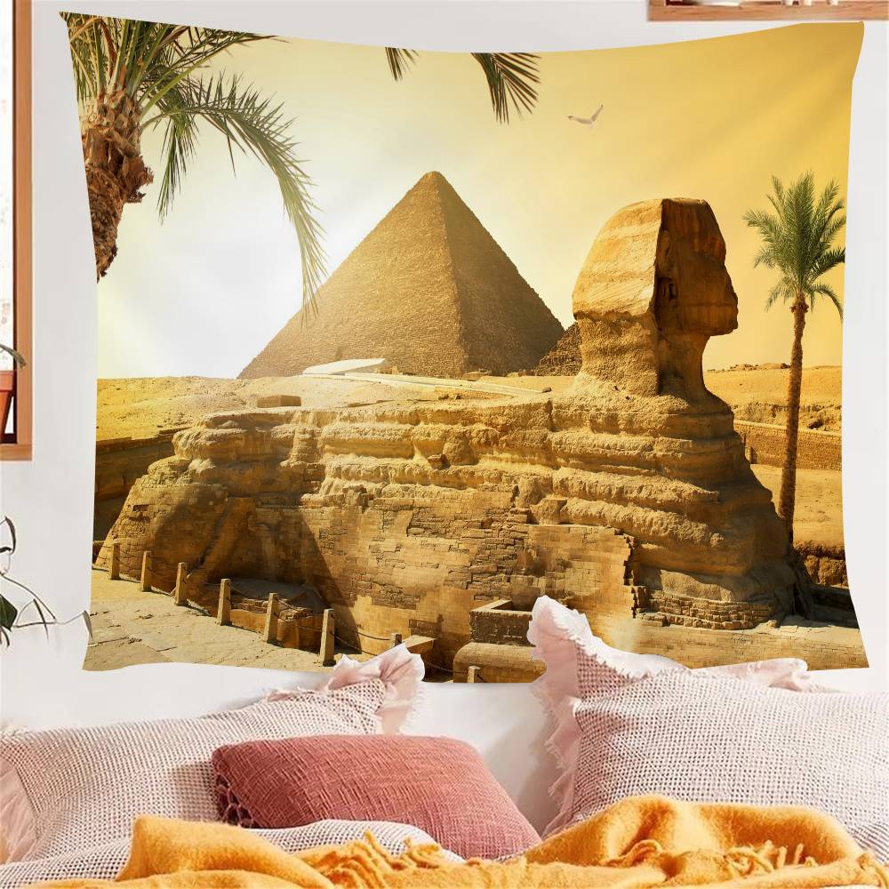 

Vintage Egyptian mural pyramid Cartoon Tapestry Art Science Fiction Room Home Decor Wall Hanging Sheets 74x94cm(29x37in)
