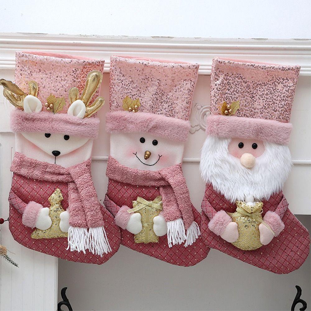 New Trendy Christmas Decor Decoration Christmas Sock Party Supplies Cloth Christmas Stocking Santa Claus Large Size Candy Bags Santa Claus