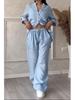 2025 European & American Casual Cotton Linen Shirt & Drawstring Wide-Leg Pants Set