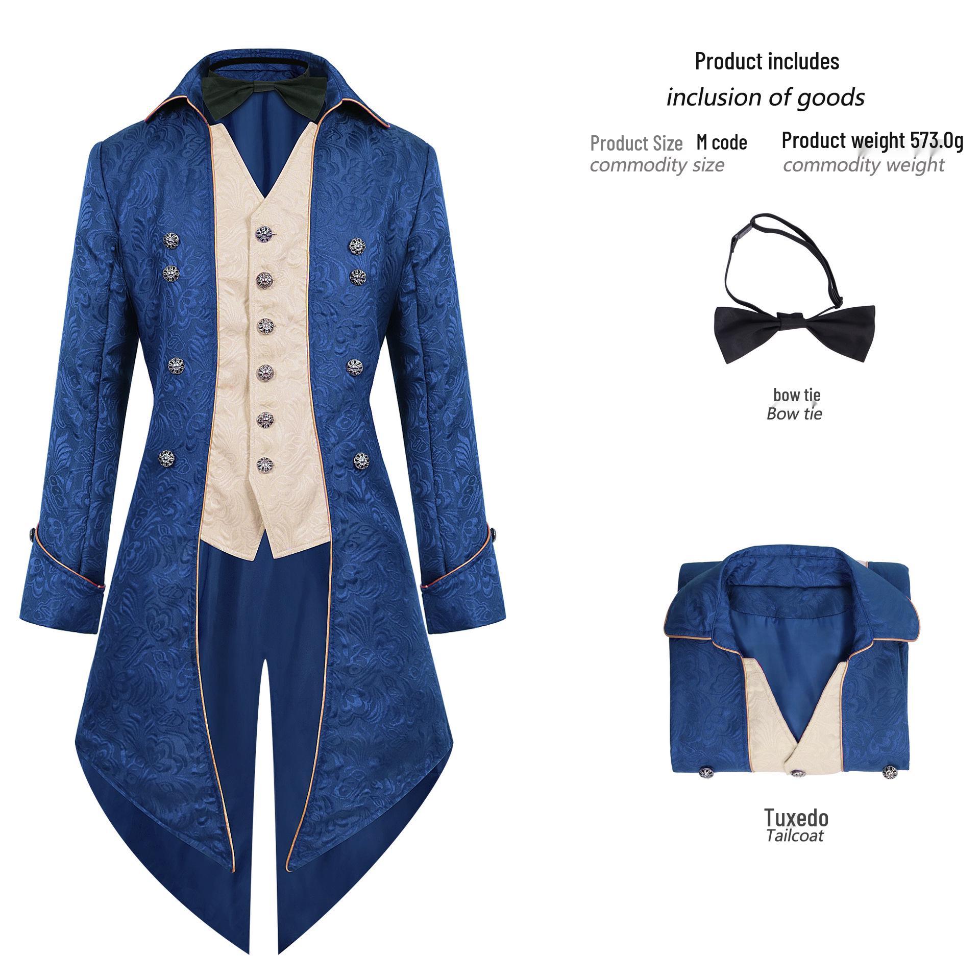 Men s Halloween European & American Medieval Retro Tailcoat - Mid-Length Punk Costume Coat XL