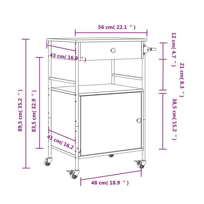 VidaXL Kitchen Cart, Shelf with Wheels, Service Cart, Indoor Living Room Bathroom Storage Furniture, Sonoma 842394