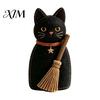 Decorative Wooden Fall Party Supplies Halloween Witch Statue, Retro Felt Style Black Cat Ghost Small Standing Wood Statues Bat Figures for Shelf Desk,