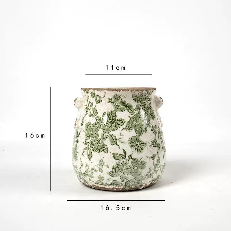 Retro Blue & White Distressed Ceramic Succulent Pot – Simple Decorative Vase for Green Plants & Flowers