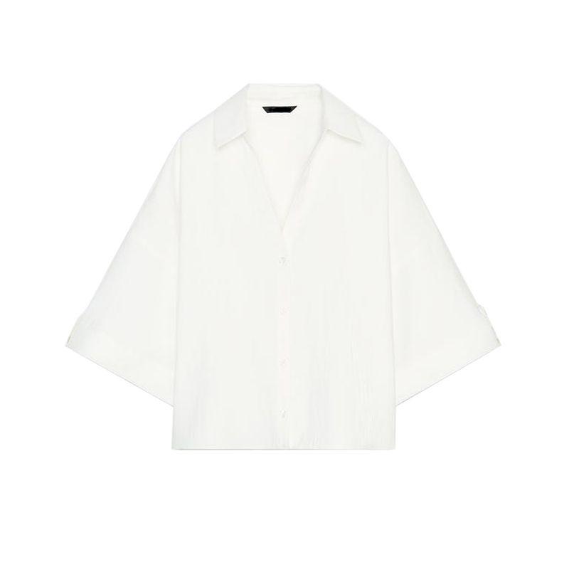 

Lapel Wide Short Sleeve Shirt 8372226 8372227 with Belt Pleated Casual Shorts 8372444 Ground White Tops M