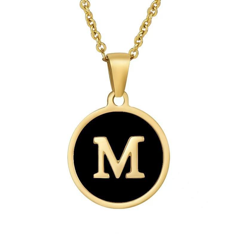 26 Letter Necklace - Circle Pendant Initial Necklace for Women One Size