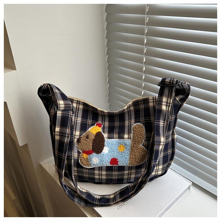 Chic Urban Minimalist Plaid Canvas Handbag Soft Shoulder Bag For Everyday Use In Three Colors