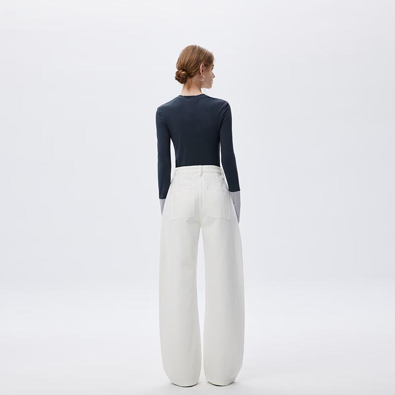 Fengmao Women's White Wide-Leg Loose Jeans