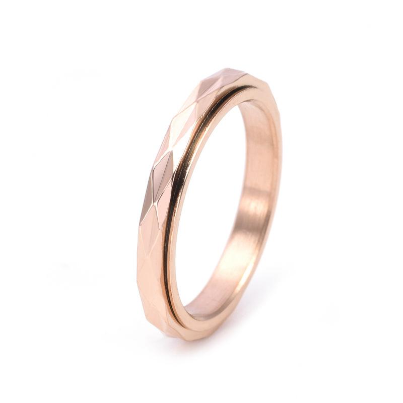 Rotating Diamond Cut Stainless Steel Ring for Women 3MM Minimalist Gold Jewelry