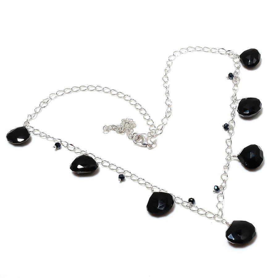 Black Spinel Gemstone Handmade 925 Sterling Silver Jewelry Necklace 22" GK-964