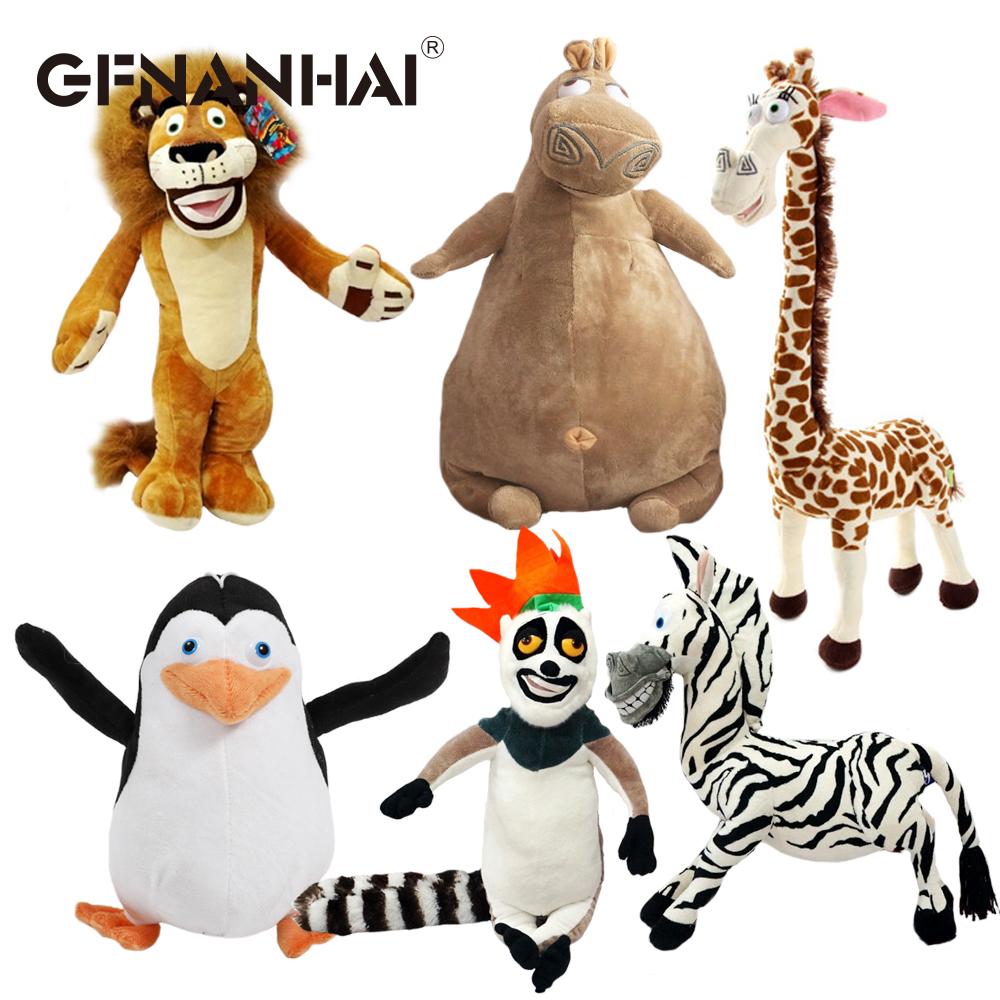 1pc 20-35cm 6 Styles Madagascar Plush Toy Stuffed Soft Animal Dolls Giraffe Hippo Lion Penguin Zebra Lemurs Figure Gift for Kids