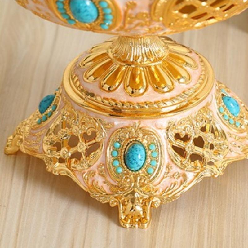 European Fruit Plate,Inlaid Gem Alloy Exquisite Luxury Hollowed-Out Shape Tall Feet 18cm Tray,Food Snack Disc,Wedding Decoration