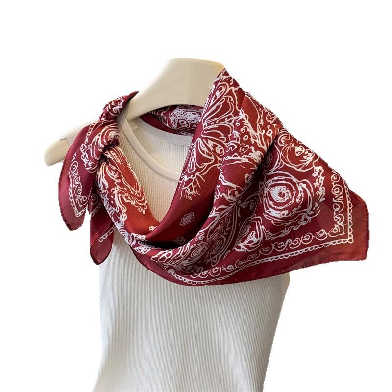 New Cashew Print Imitation Silk Square Scarf Shawl Versatile High-end Feeling Series Neck Small Headscarf Women