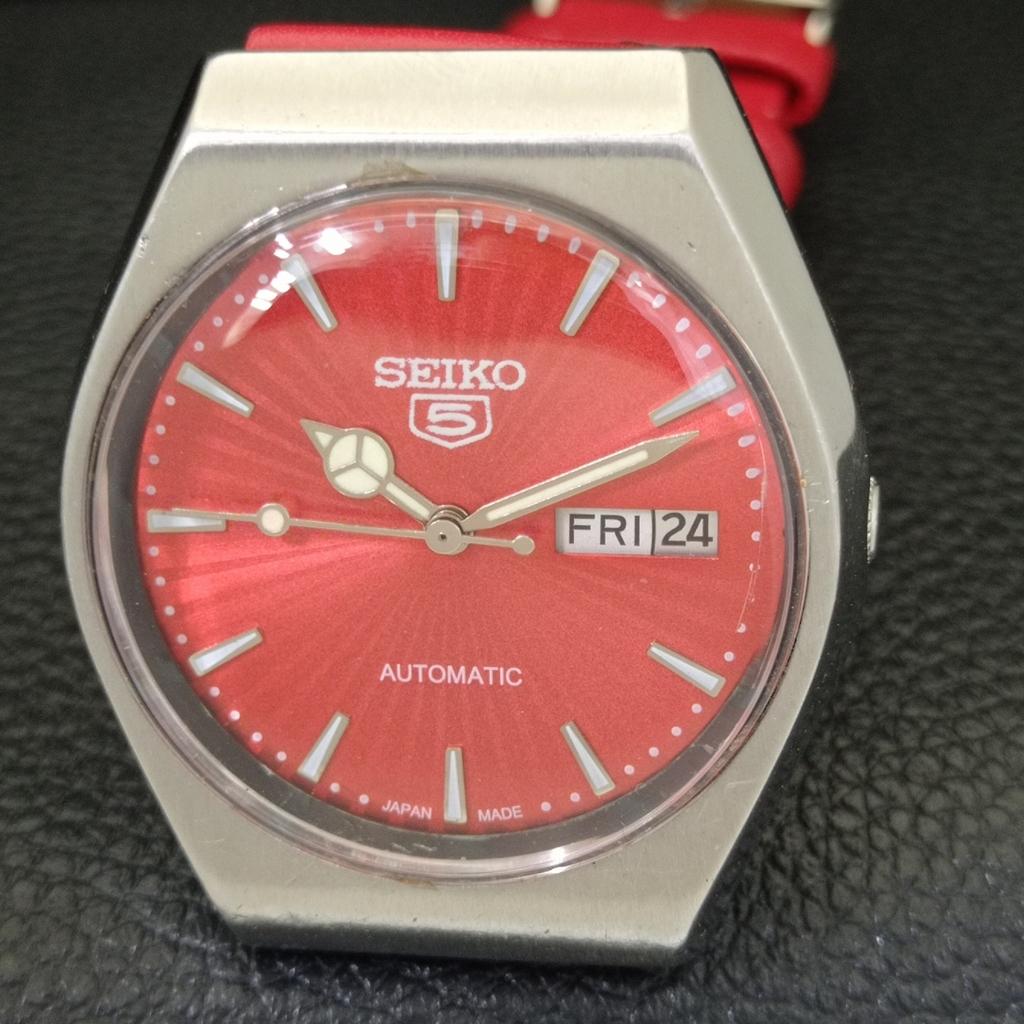 VINTAGE SEIKO 5 AUTOMATIC 6309A JAPAN MENS RED COLOR DIAL WATCH a701474-5 R206b-a701474
