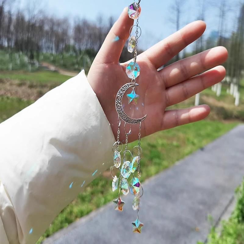Crystal Wind Chimes Hanging Suncatcher Moon Catcher Pendants Sun-Shaped Hanging Rainbow Chaser Indoor Wall Garden Decoration