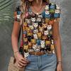 Women's T-shirt Casual Loose  Clothing Cat Pattern Top Summer New Fashion V-neck
