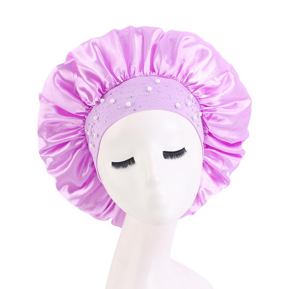 Satin-Schlafhaube Strass-Badekappe Damenhut Nacht-Haarpflege Salon Duschkopfband