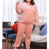 Autumn and Winter Women's Plus Size Loungewear Thick Warm Coral Fleece Pajama Set
