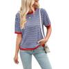 Women's Round Neck Half Sleeve Loose Fit Striped Color Block Knit Top Casual Sweater