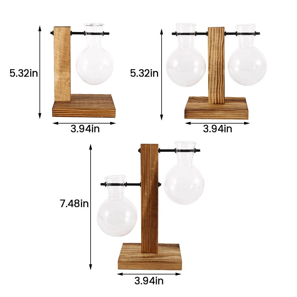 Glass Vase Hydroponic Plant Container Desktop Planter Wooden Vase Stand Bulb Water Planting Propagation Flower Vase Planters