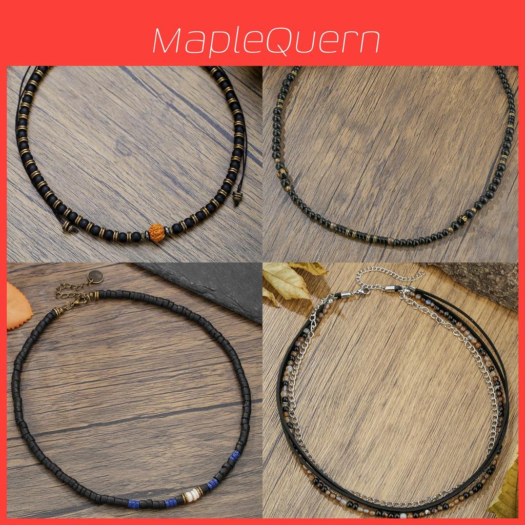 Geometric Leather Chain Necklace For Men With Handmade Design And Multilayer Style