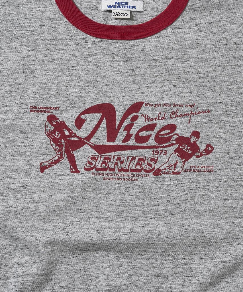 DISCUS ATHLETIC Nice Weather Collaboration Nice Series Ringer T-Shirt H.Grey