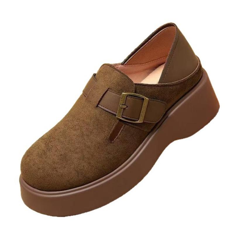 Autumn Thick-soled Heightening Buckle Women's New British Small Leather Shoes One-pedal Single Shoes Soft-soled Women's Shoes