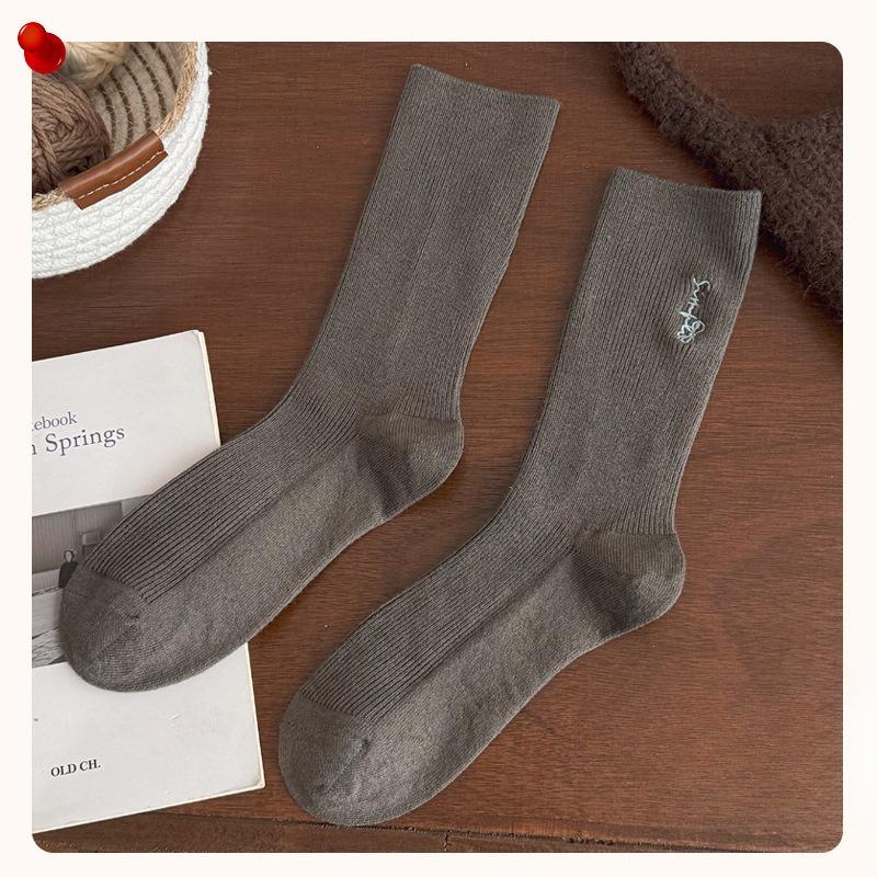 

Fall/Winter Women s College-style Embroidered Wool Stockings - Long - Dark Color - Can Be Worn Separately or Layered Layered Layered 1 pair колір темно кави