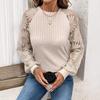 Spring Autumn Women's Crew Neck Cutout Sweater Lace Patchwork Long Sleeve Pullover Top for European American Crossborder