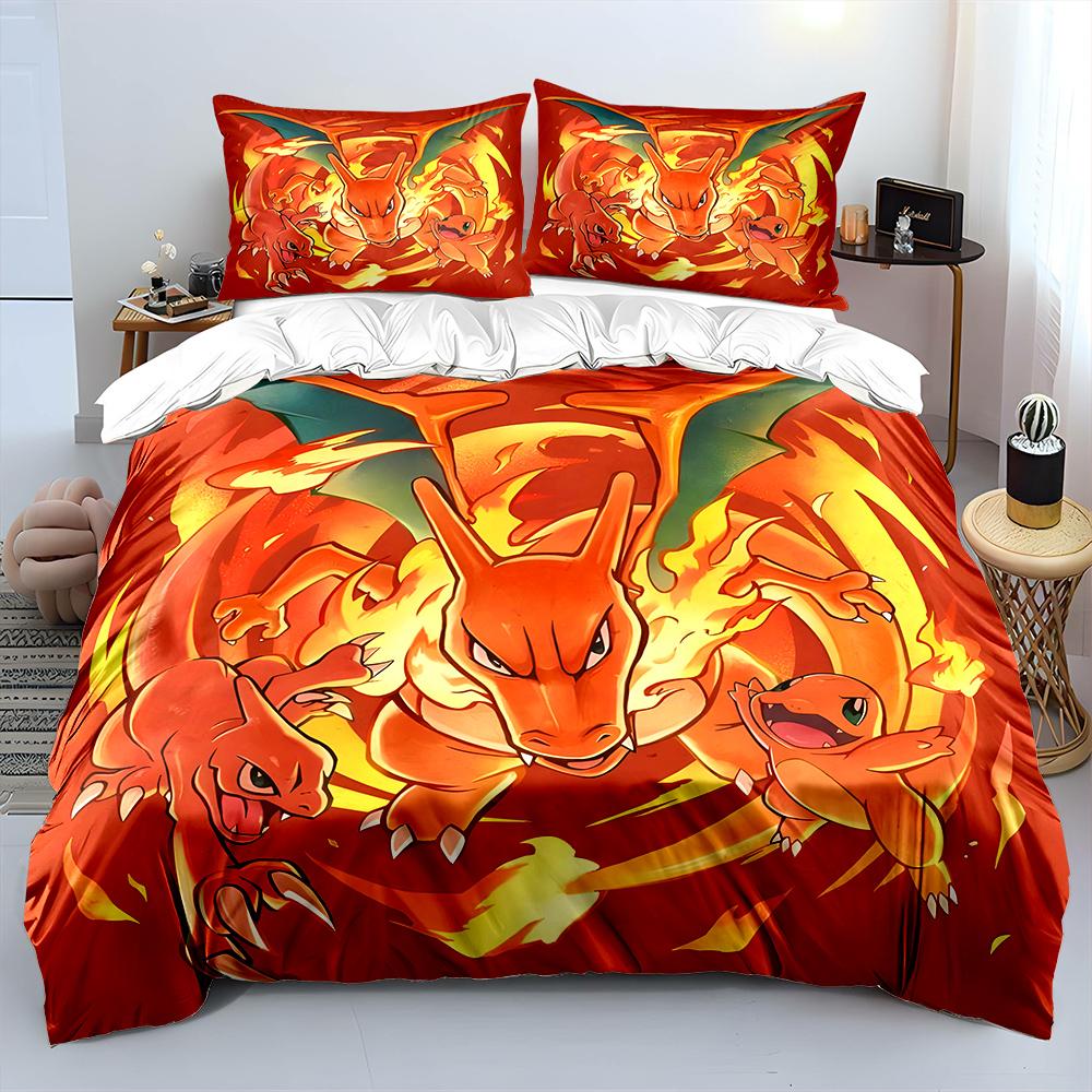 Pokémon Charizard Print Bedding Set Children 3 Pieces King Size Bed Set Pillowcase Adult Child Bed Cover Bedroom for Gifts