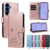 Magnetic Card Solt Wallet Leather Embossed Little Cat Phone Case For Samsung S26 Ultra S25 Plus A16 A57 A17 A07 Bag Pocket Cover