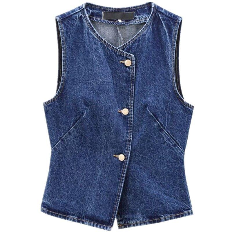Fashion Style 2024 Fall and Winter New Women's Clothing Silm Denim Sleeveless round Neck Vest Jacket 6147161