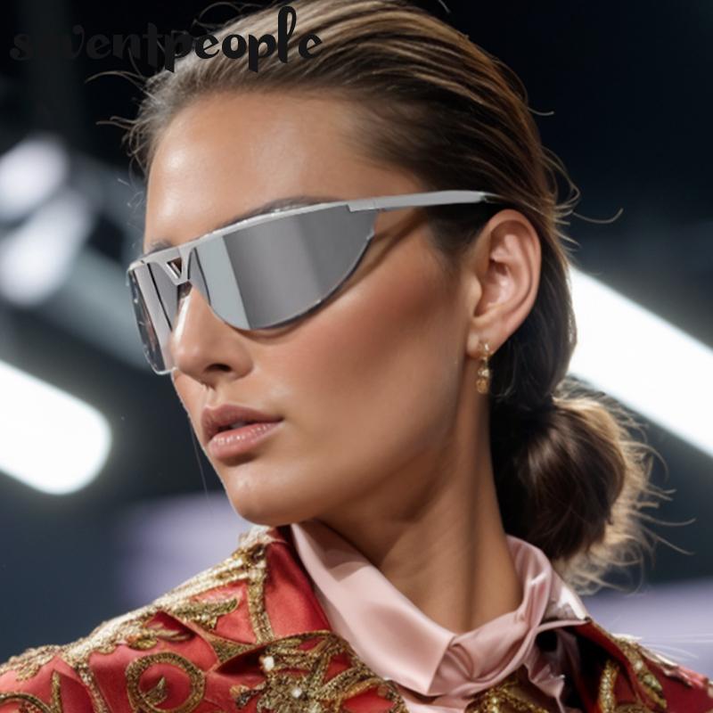 Sports Steampunk Shield Sunglasses Women Men Luxury Brand Design Y2K Punk Goggle Sun Glasses For Male Semi-Rimless Eyewear