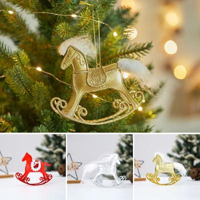 Christmas Rocking Horse Ornament Xmas Tree Hanging Rocking Pony Decoration Pendant Home Office Desktop Horse Figurine