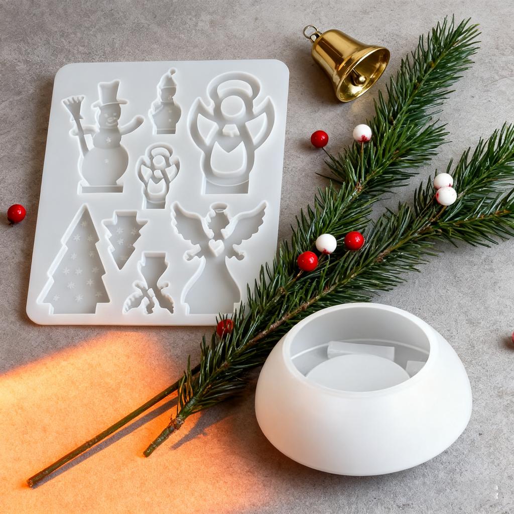 Candlestick Holders Mold Gypsum Mould Christmas Silicone Mold for Resin Casting for Crafts Handcraft Home Decoration Holiday