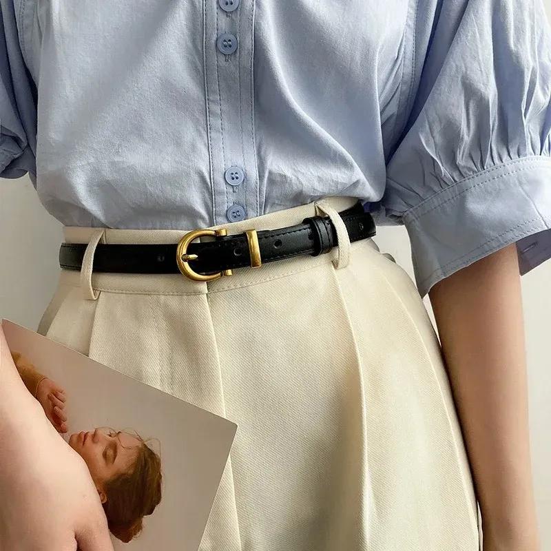 Belt Women's Instagram Style Korean New Fashion Retro Simple Small Gold Buckle Black Practical Jeans Versatile Belt Punk Belts
