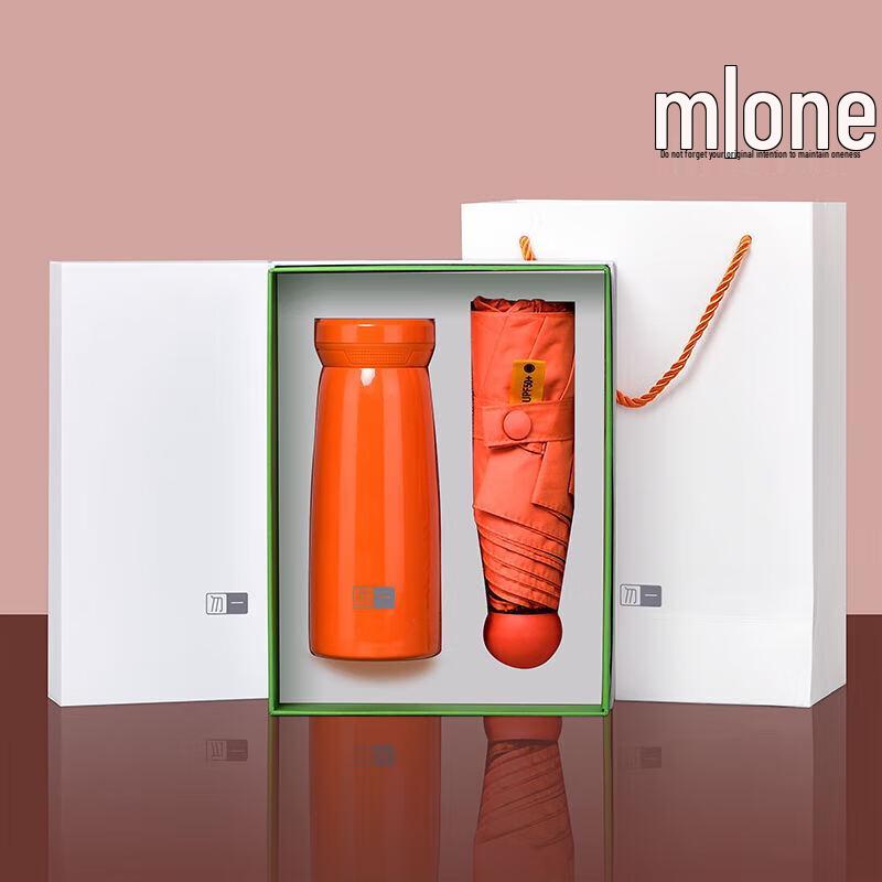 Vibrant Orange Insulated Bottle & Umbrella Gift Set