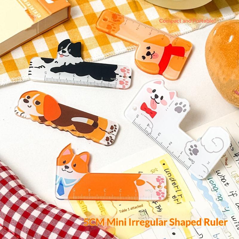 Cute Cartoon Animal Cat Dog Ruler Mini 5cm Portable Stationery Ruler Pendant Backpack Charm Student Prize Student Reward Gifts