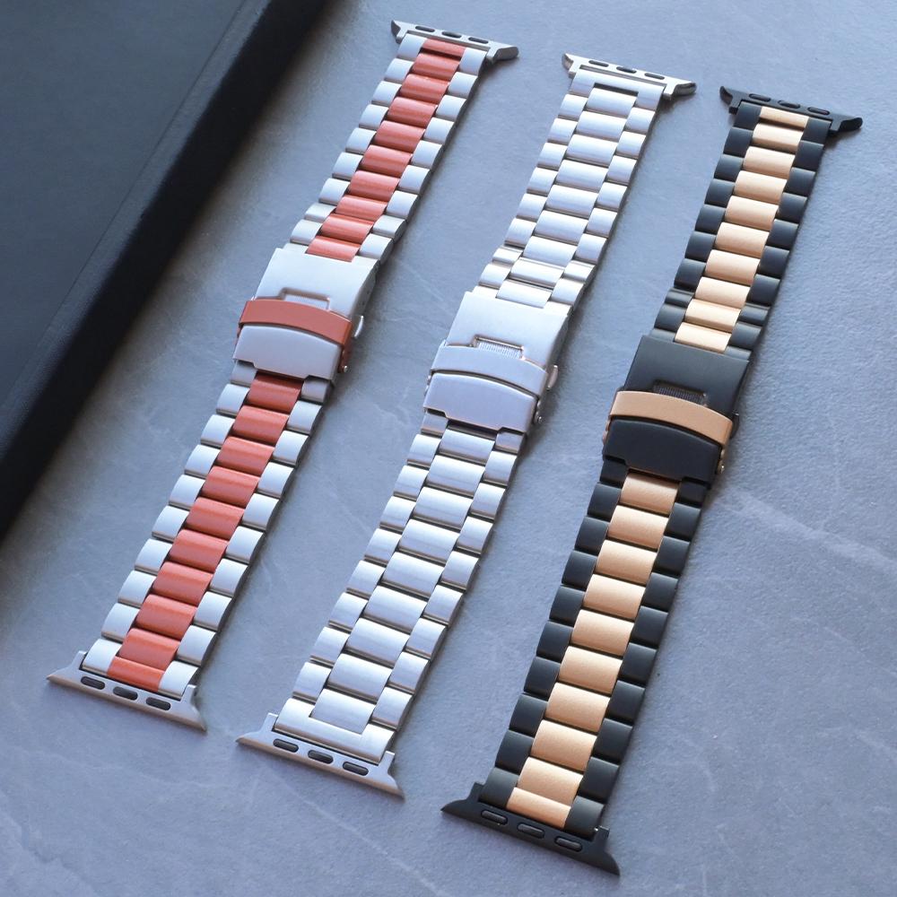 Black Gold Stainless Steel Band for Apple Watch Ultra 49mm 10 46mm Orange Metal Strap for Series 9 8 7 6 5 4 45mm 44mm Watchband