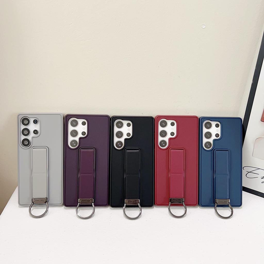 Magnetic Solid Color Metal D buckle Phone Case For Samsung S25 Ultra S24 Plus S23 A56 A17 Slim Fit Shockproof kickstand Cover