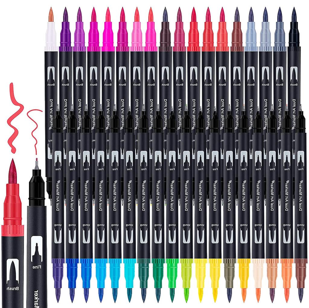 12-60 Colors Double Headed Art Drawing Notebook Pen Painting Pen Color Marker Pen Brush Tip 1-2mm Fine Tip Calligraphy Painting