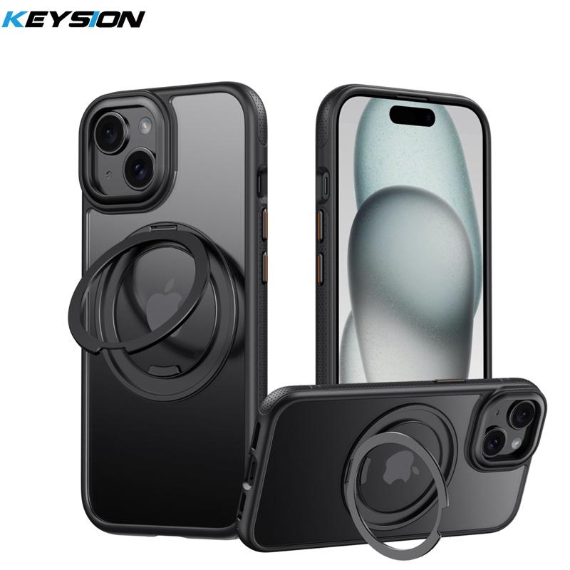 KEYSION N52 Magnetic 360° Ring Case for MagSafe for iPhone 13 14 15 Pro Max Matte Transparent Shockproof Phone Cover