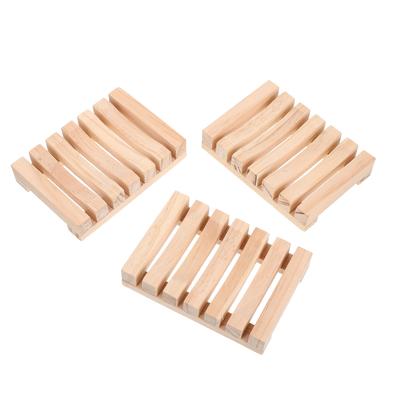 3Pcs Wooden Soap Holder Eco Friendly Solid Wood Soap Dish with Clear Texture Smooth Finish Drain Holes for Bathroom Shower